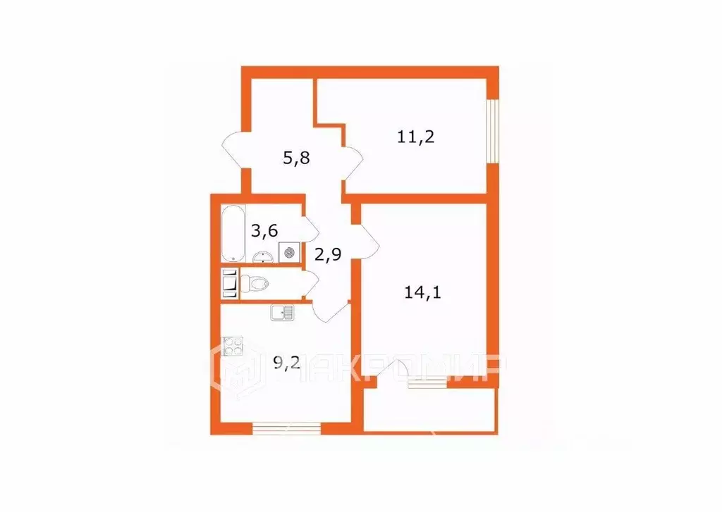 2-к кв. Санкт-Петербург ул. Корнея Чуковского, 7к4 (48.2 м) - Фото 2
