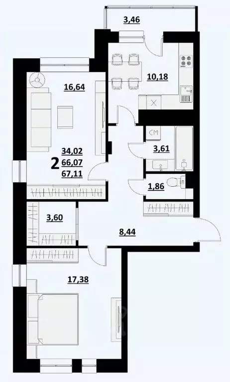 2-к кв. Белгородская область, Белгород ул. Квасова (67.11 м) - Фото 0