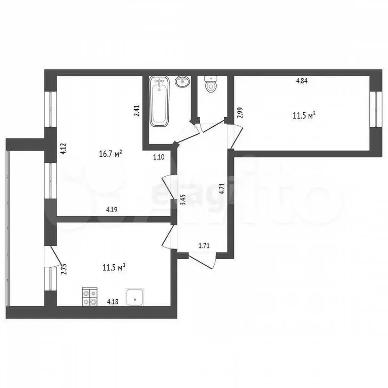 2-к. квартира, 51,6 м, 9/9 эт. - Фото 0