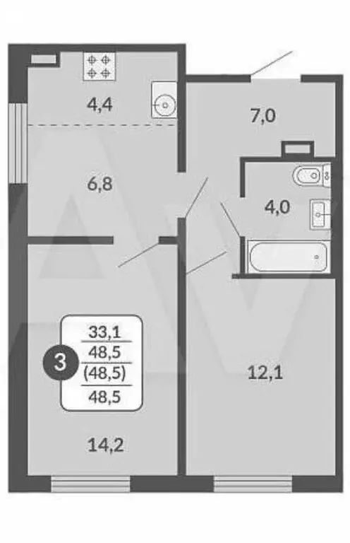 3-комнатная квартира: Киров, Нагорная улица, 14 (48.5 м) - Фото 0