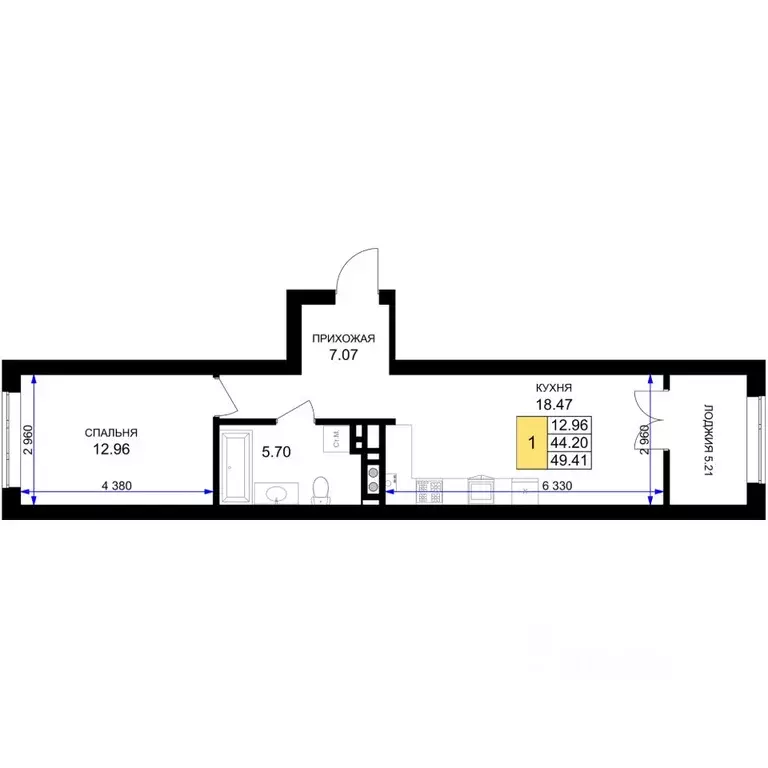 1-к кв. Калининградская область, Гурьевск Включи жилой комплекс (49.41 ... - Фото 1