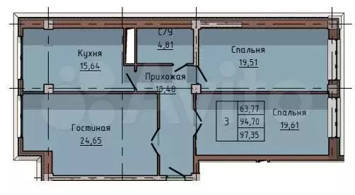 3-к. квартира, 94,7 м, 10/10 эт. - Фото 0