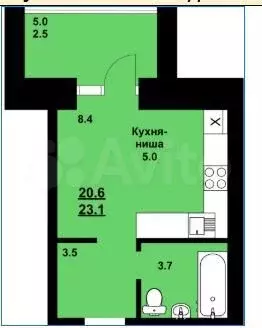 Квартира-студия, 23,3 м, 3/10 эт. - Фото 0