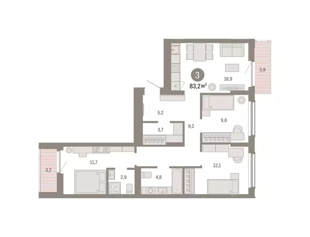 3-к кв. Омская область, Омск  (83.24 м) - Фото 2