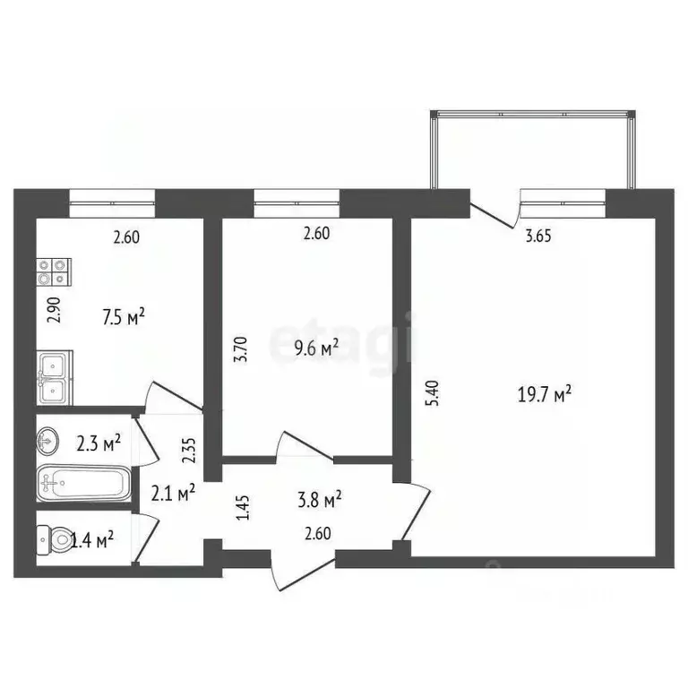 2-к кв. Ростовская область, Азов Азовский район, ул. Пирогова, 8 (46.4 ... - Фото 1