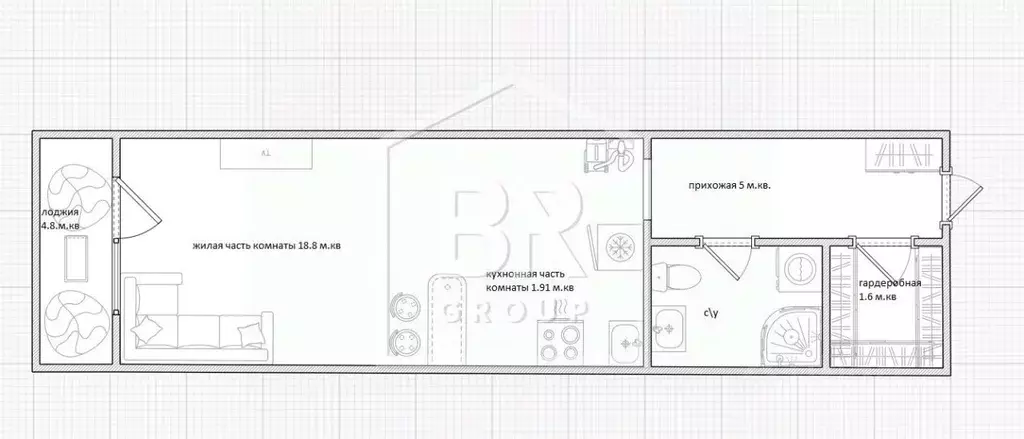 Студия Санкт-Петербург Ленинский просп., 72к3 (29.0 м) - Фото 1