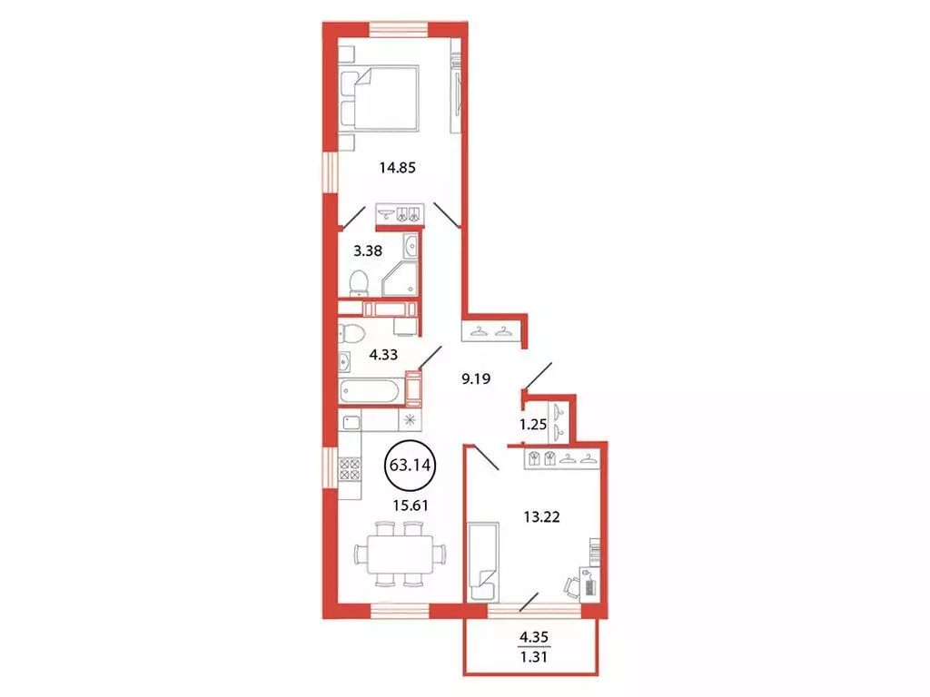 2-комнатная квартира: Бугры, Шоссейная улица, 2 (63.14 м) - Фото 0