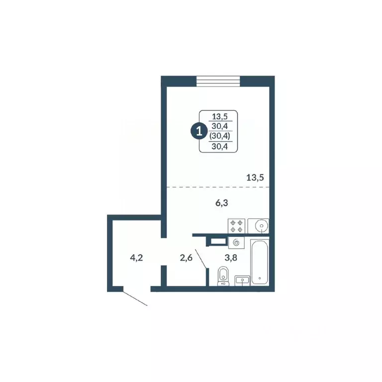 Студия Кировская область, Киров Скандинавия жилой комплекс (30.4 м) - Фото 1