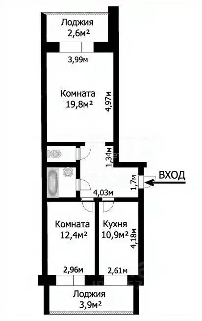 2-к кв. Томская область, Северск ул. Ленина, 132 (57.0 м) - Фото 2