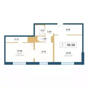 Продаётся 1-к квартира, 56.58 м - Фото 0