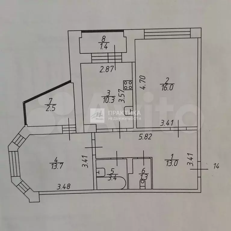 2-к. квартира, 60 м, 3/17 эт. - Фото 0