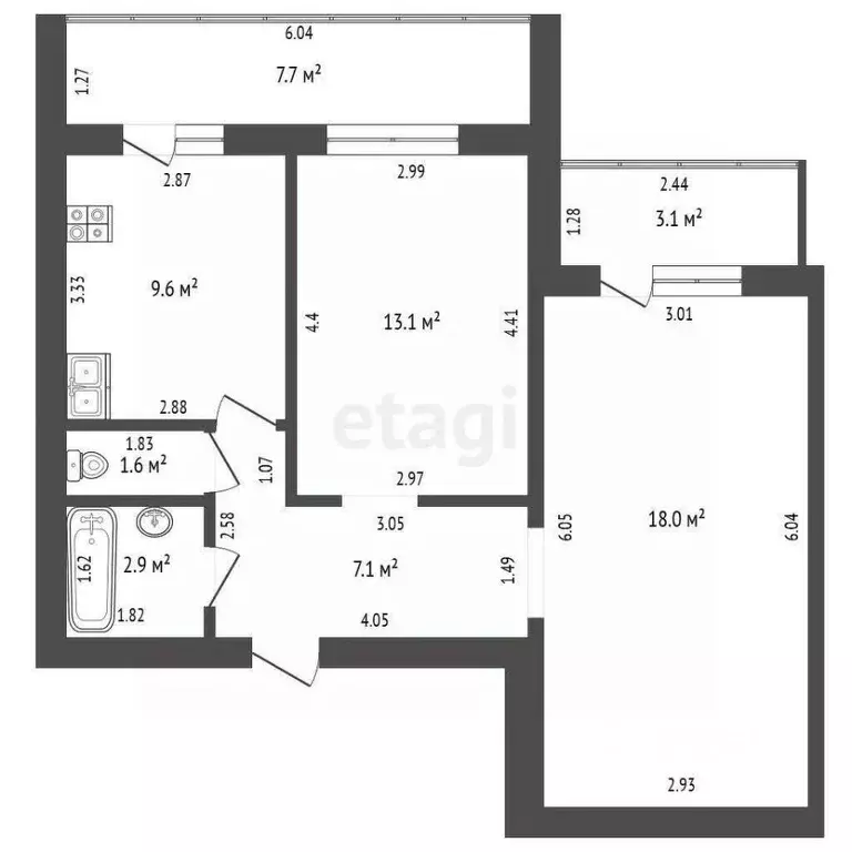 2-к кв. Башкортостан, Стерлитамак ул. Артема, 100 (52.3 м) - Фото 1