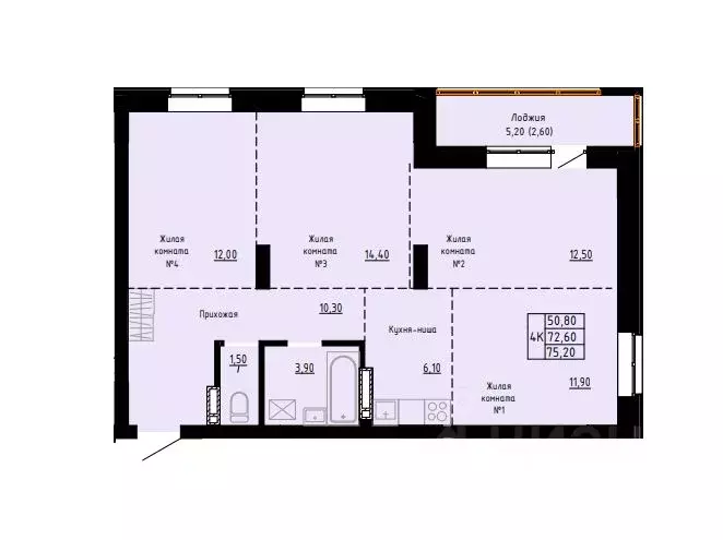 4-к кв. Алтайский край, Барнаул ул. Димитрова, 150 (75.2 м) - Фото 1