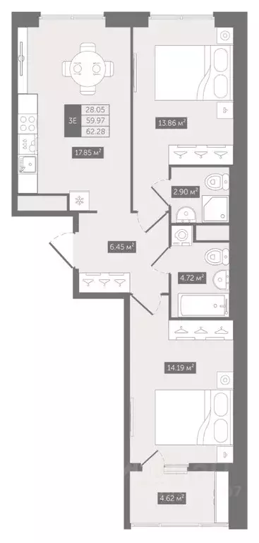 2-к кв. Санкт-Петербург Кирилловская ул., 11 (62.28 м) - Фото 0