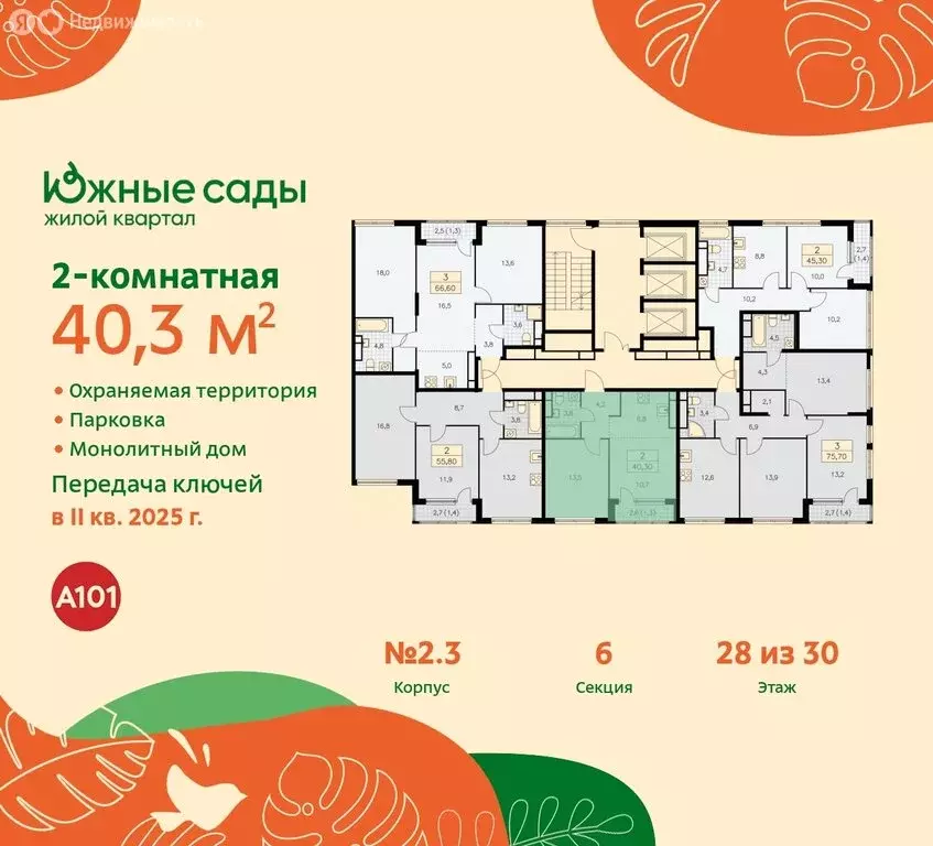2-комнатная квартира: Москва, жилой комплекс Южные Сады (40.3 м) - Фото 1