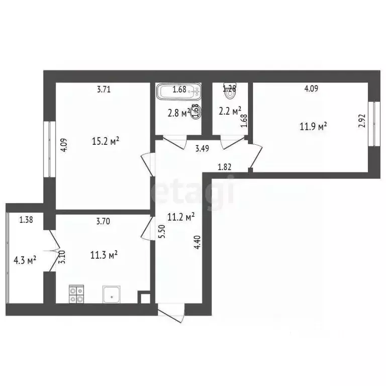 2-к кв. Калининградская область, Зеленоградск ул. Потемкина, 17 (54.6 ... - Фото 2