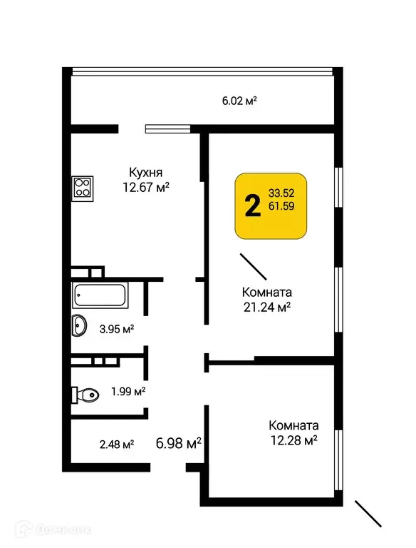 Продаётся 2-к квартира, 63.42 м - Фото 0