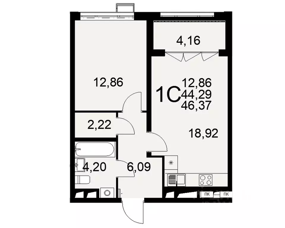 1-к кв. Тульская область, Тула Путейская ул., 11 (44.29 м) - Фото 0