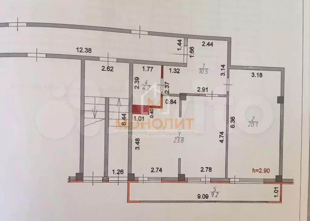 2-к. квартира, 58,6 м, 1/4 эт. - Фото 1