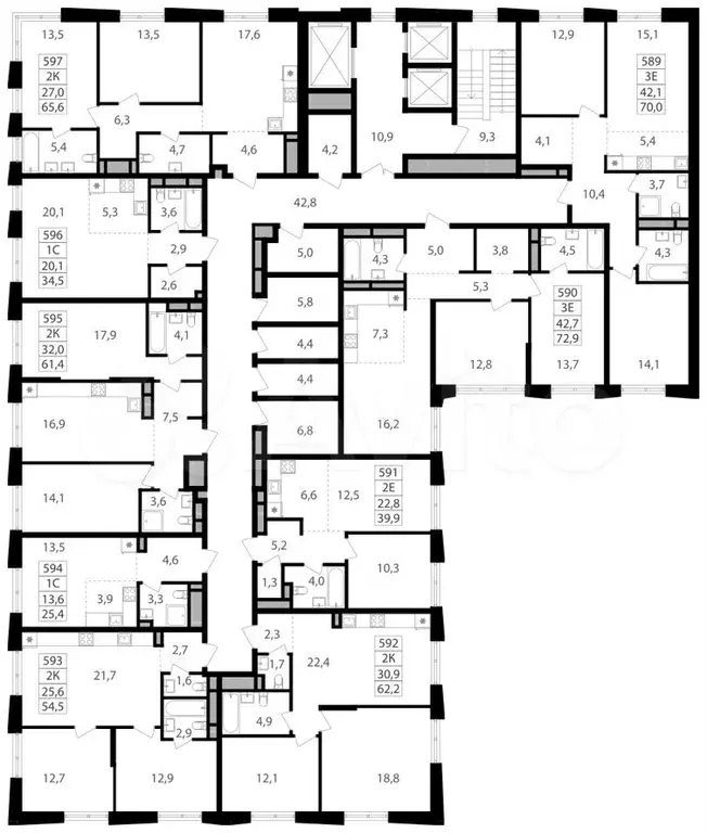 2-к. квартира, 65,6м, 12/25эт. - Фото 1