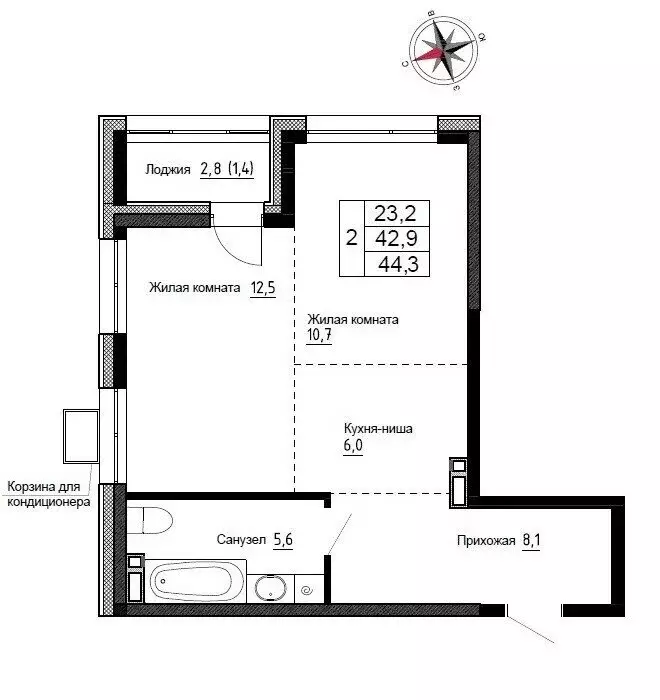Квартира-студия: Новый, улица Ленина, 6с2 (44.3 м) - Фото 0