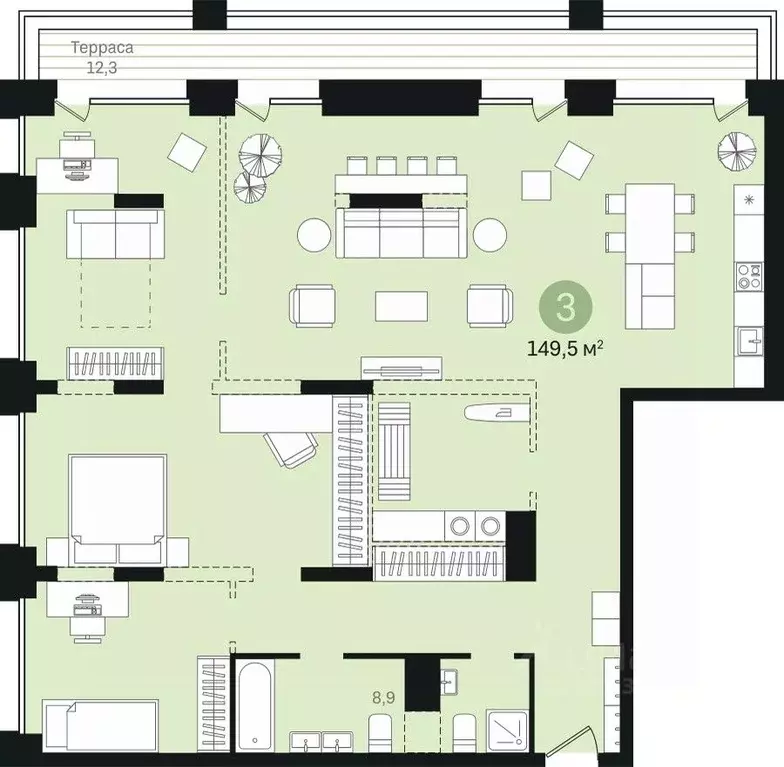 3-к кв. Ханты-Мансийский АО, Сургут Пролетарский просп., с9 (149.45 м) - Фото 1