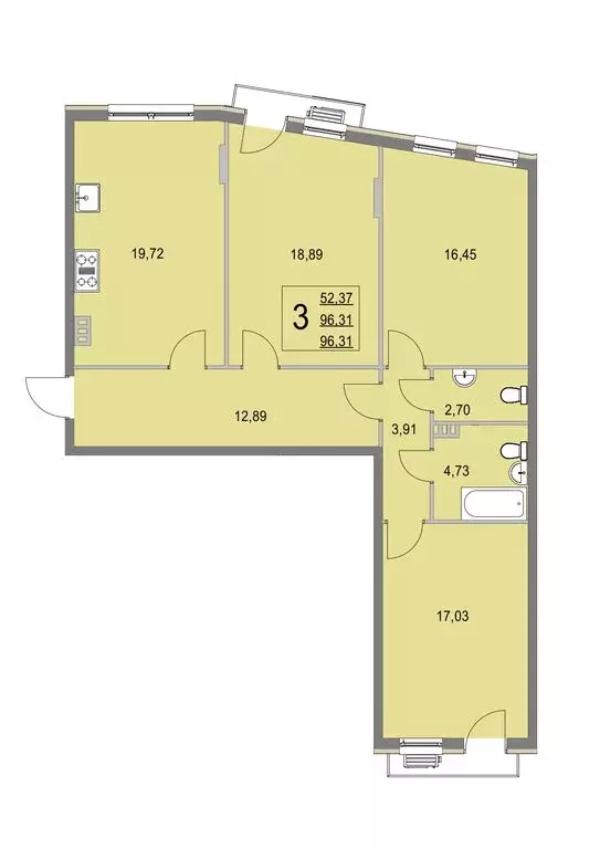 3-комнатная квартира: деревня Крюково, 6 (96.2 м) - Фото 0