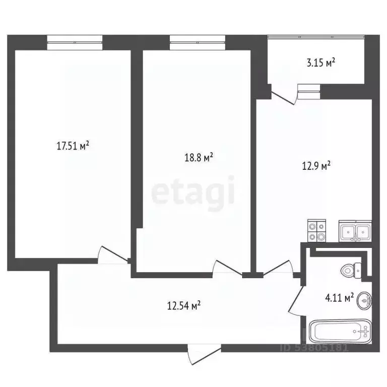 2-к кв. Ростовская область, Ростов-на-Дону Тибетская ул., 1Вс8 (68.8 ... - Фото 2