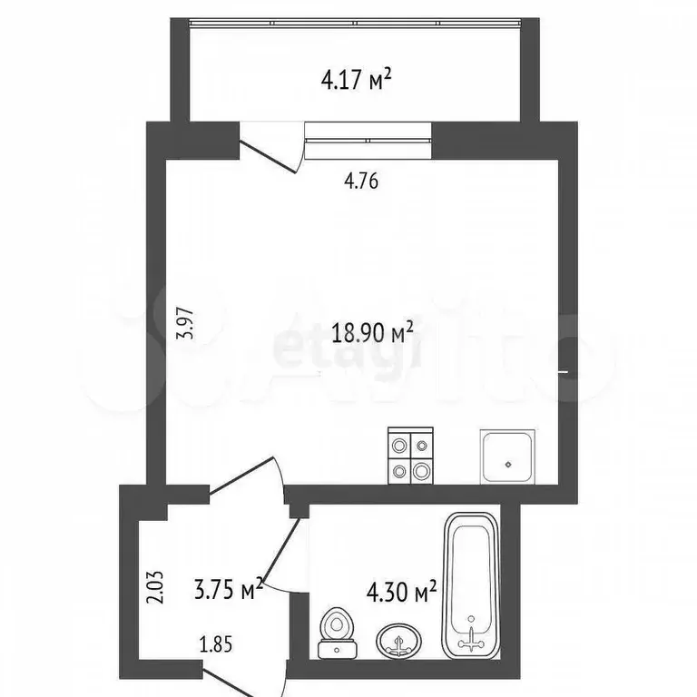 Квартира-студия, 26,7 м, 18/18 эт. - Фото 0