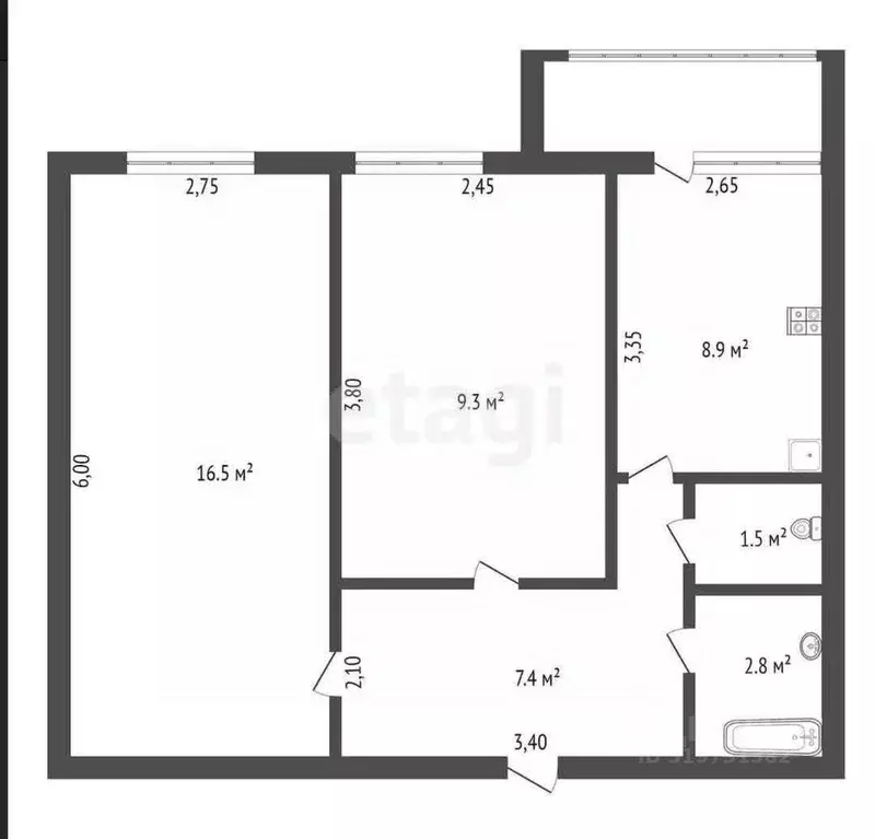 2-к кв. Калужская область, Малоярославец Мирная ул., 3В (46.4 м) - Фото 1
