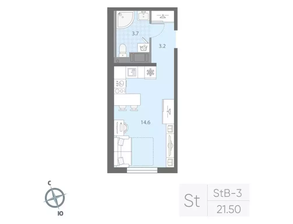 Студия Санкт-Петербург Товарищеский просп., 38Б (21.5 м) - Фото 0
