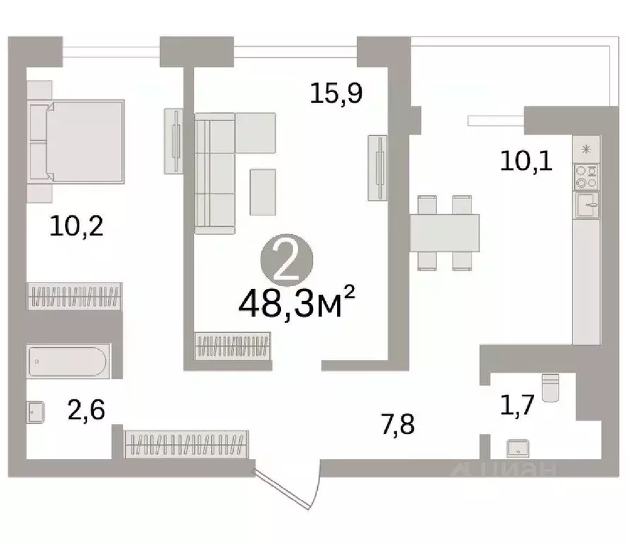 2-к кв. Московская область, Мытищи ул. Стрелковая, 6 (48.3 м) - Фото 0