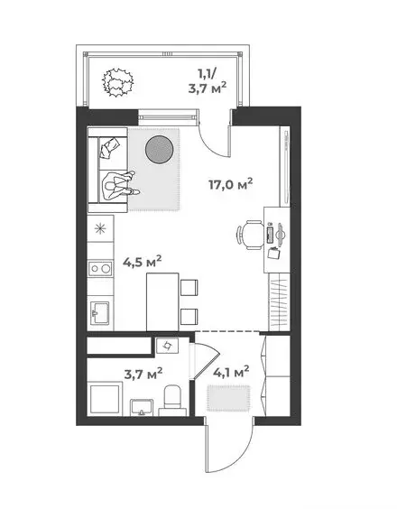 Квартира-студия: Тверь, 2-я улица Красина, 64 (30.4 м) - Фото 0