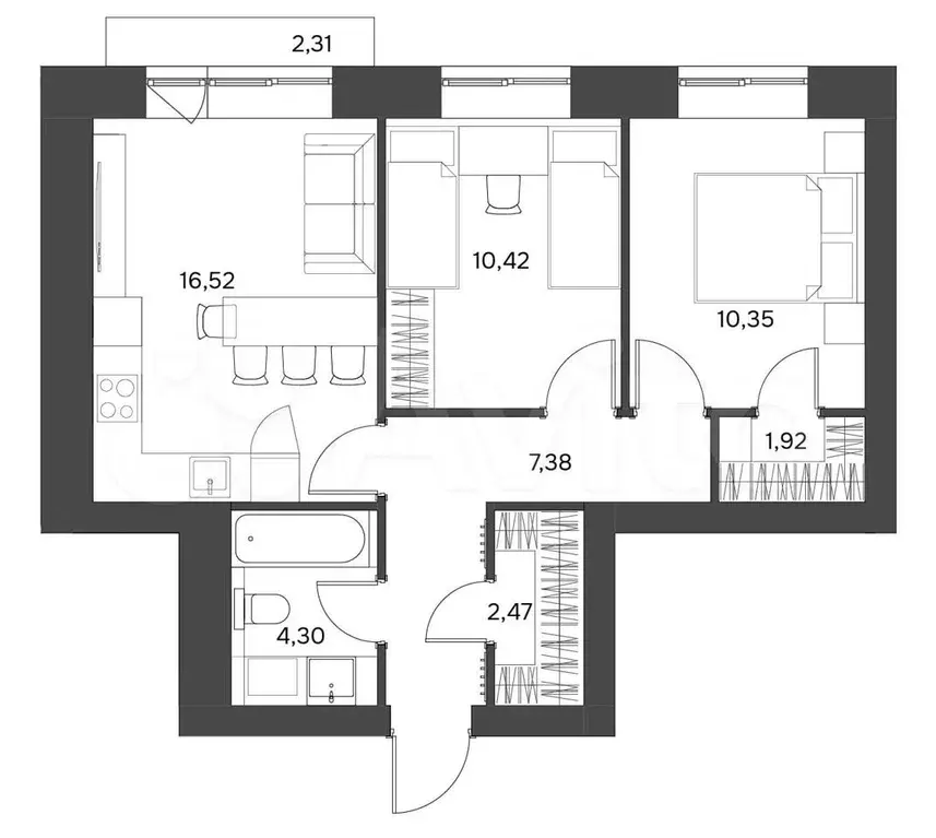 2-к. квартира, 54,1 м, 3/5 эт. - Фото 1