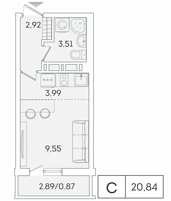 Квартира-студия: Мурино, Графская улица, 6к1 (20 м) - Фото 0