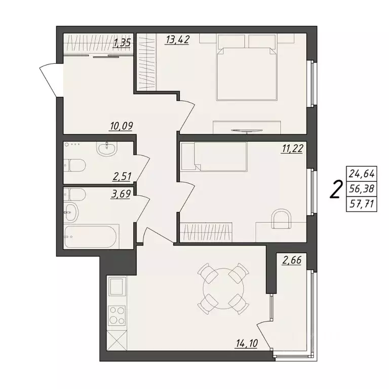 2-к кв. Волгоградская область, Волгоград ул. Алехина, 7к7 (57.71 м) - Фото 0