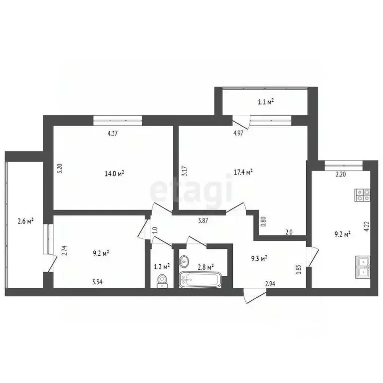 3-к кв. Мордовия, Саранск Ботевградская ул., 21 (63.1 м) - Фото 2