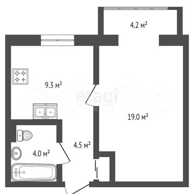 1-к. квартира, 36,8 м, 4/6 эт. - Фото 0