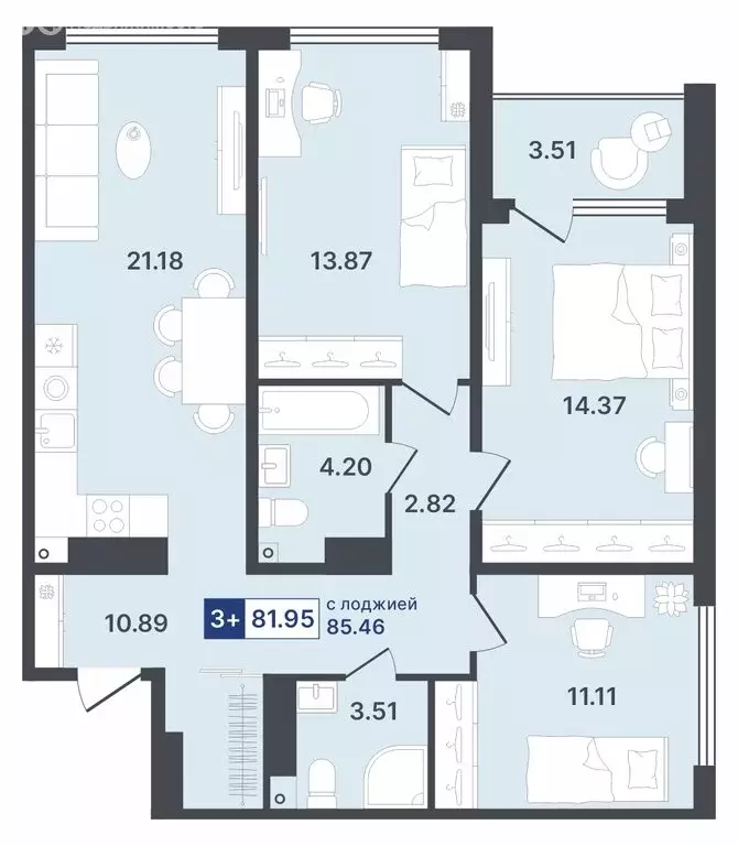 3-комнатная квартира: Тюмень, Ставропольская улица, 1 (81.95 м) - Фото 0