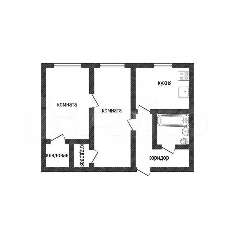 2-к. квартира, 41,1 м, 1/5 эт. - Фото 0