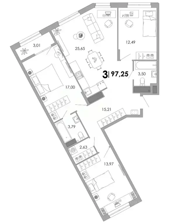 3-к кв. Владимирская область, Владимир Уно жилой комплекс (97.25 м) - Фото 1