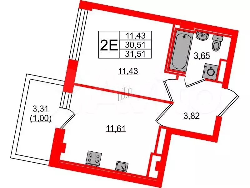 1-к. квартира, 31,3 м, 7/8 эт. - Фото 0