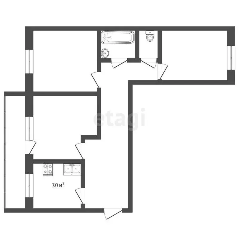 3-комнатная квартира: Томск, проспект Мира, 3 (65 м) - Фото 1