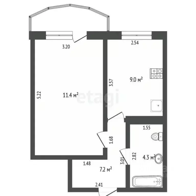 1-к кв. Тюменская область, Тюмень ул. Казачьи луга, 1 (53.0 м) - Фото 1