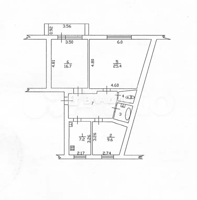 3-к. квартира, 72,8 м, 3/5 эт. - Фото 0