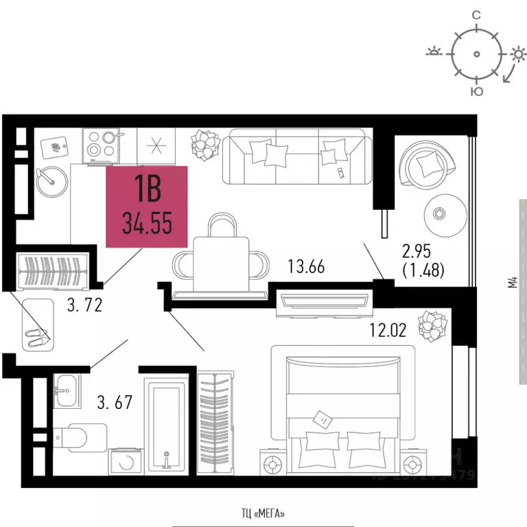 1-к кв. Ростовская область, Аксай  (34.55 м) - Фото 1