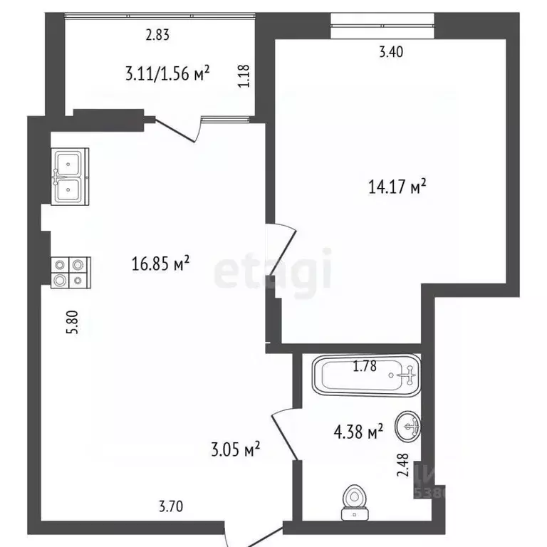 1-к кв. Ростовская область, Батайск Комсомольская ул., 133к1 (39.6 м) - Фото 1