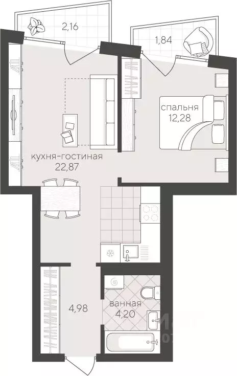 1-к кв. Тюменская область, Тюмень ул. Сергея Свиридова, 13 (48.33 м) - Фото 0