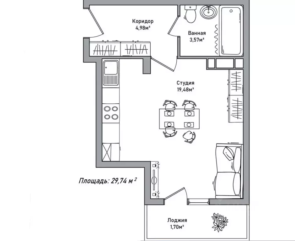 Студия Ярославская область, Ярославль просп. Фрунзе, 56Д (29.74 м) - Фото 2