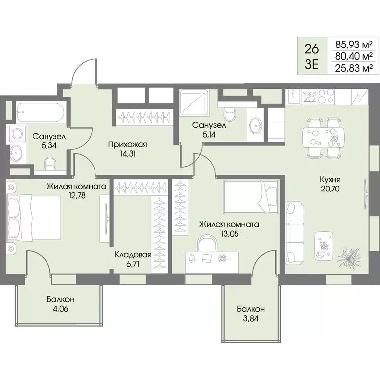 2-комнатная квартира: городской посёлок Рощино, ЖК Резиденция Рощино ... - Фото 1